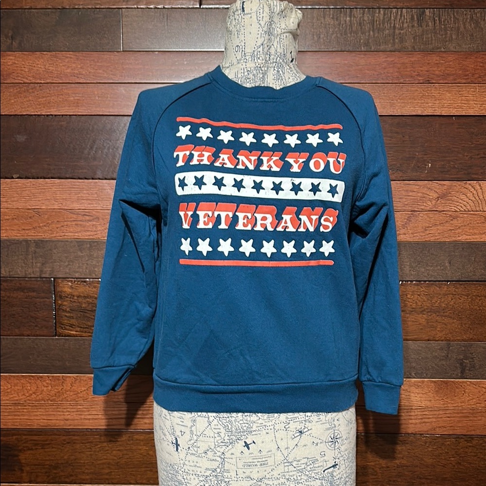 NWOT Sonoma Community Blue Thank You Veterans Sweatshirt